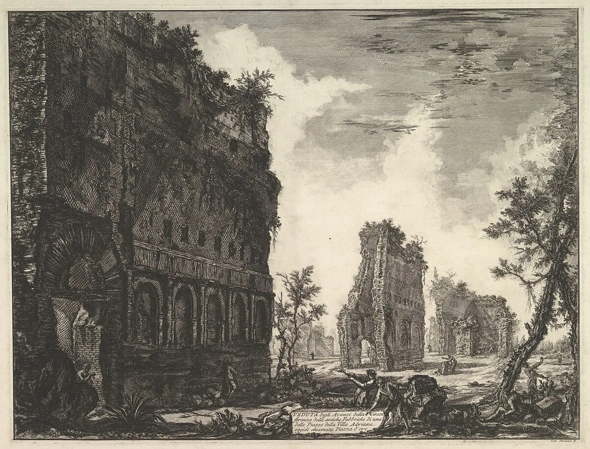 Hadrian's Villa: The Piazza d'Oro (Piazza of Gold) (Veduta degli Avanzi della Circonferenza delle antiche Fabbriche di una delle Piazze della Villa Adriana oggidi chiamata Piazza d'oro) — Giovanni Battista Piranesi