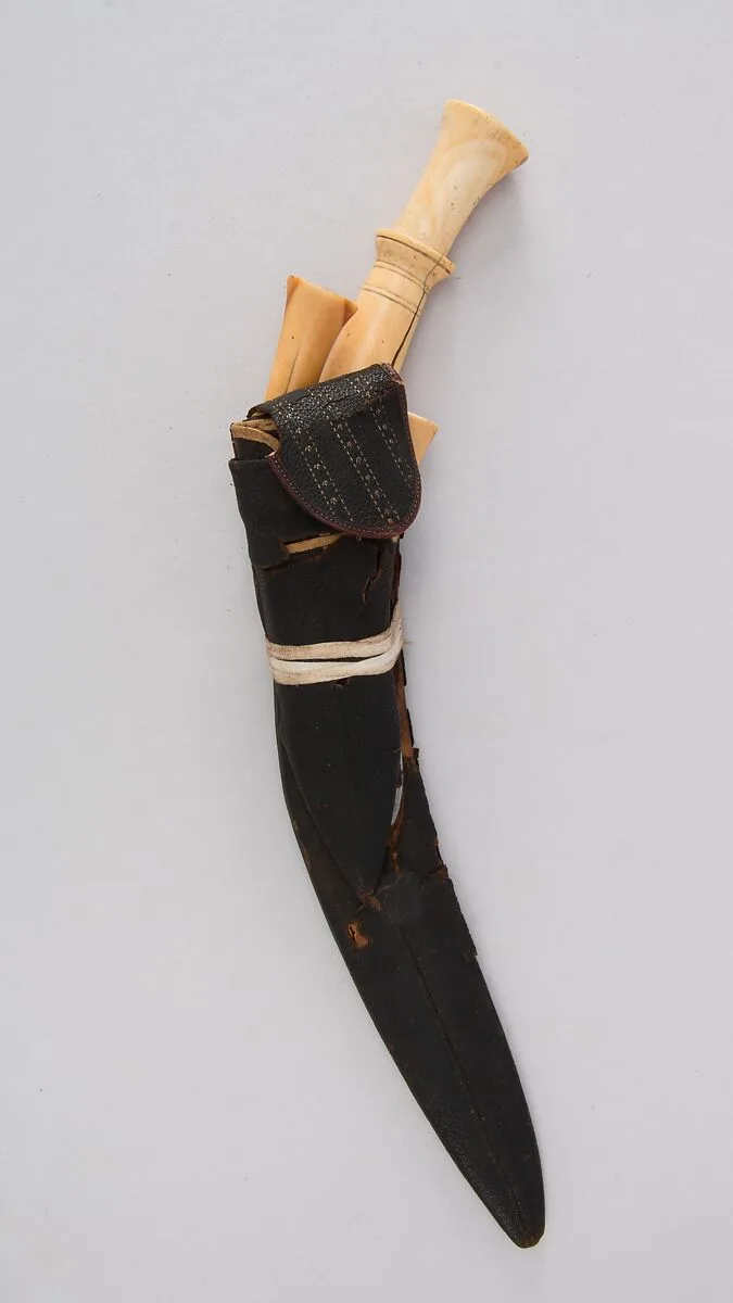 Knife (Kukri) with Sheath, Two Small Knives and Pouch — Unknown