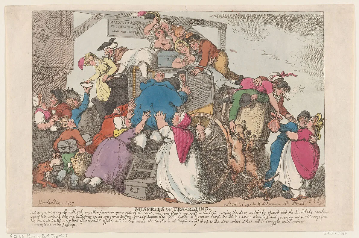 Miseries of Travelling: the Overloaded Coach — Thomas Rowlandson|Rudolph Ackermann, London
