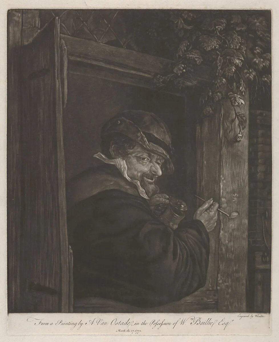 Man Smoking and Drinking at a Window — Captain William E. Baillie|Adriaen van Ostade