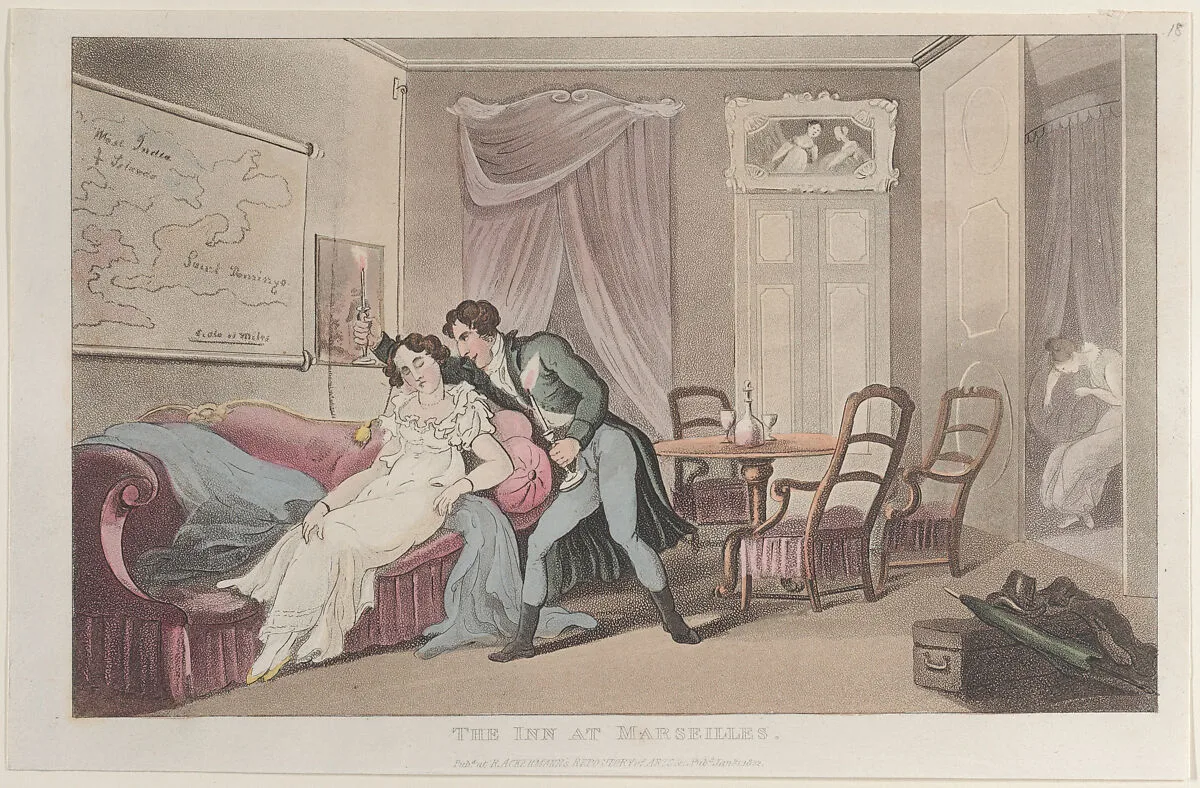The Inn at Marseilles, from "Journal of Sentimental Travels in the Southern Provinces of France, Shortly Before the Revolution" — Rudolph Ackermann, London|Thomas Rowlandson|J. Diggens|William Combe