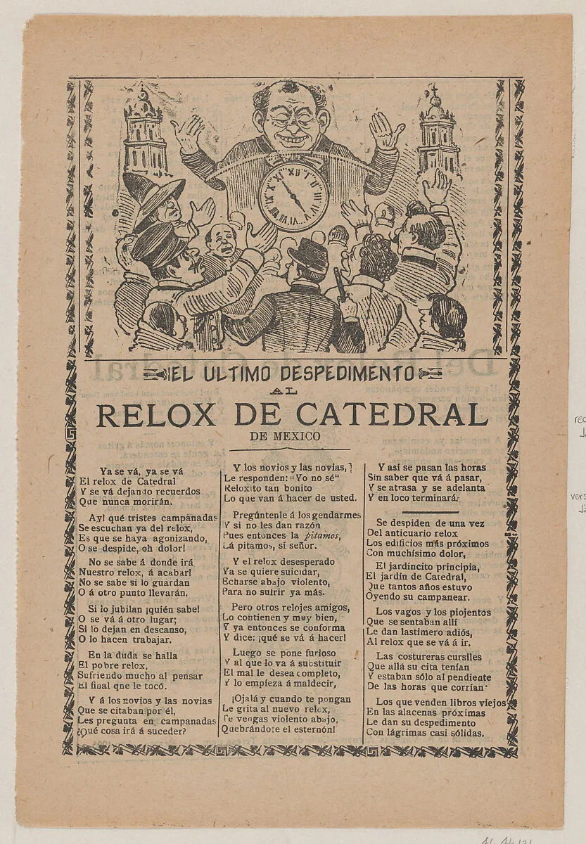 Broadsheet relating to the new clock installed in the cathedral in Mexico City in June 1905 — José Guadalupe Posada|Antonio Vanegas Arroyo