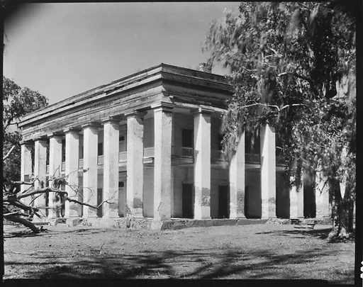 [Belle Helene Plantation with Uprooted Tree on Lawn in Foreground, Louisiana]