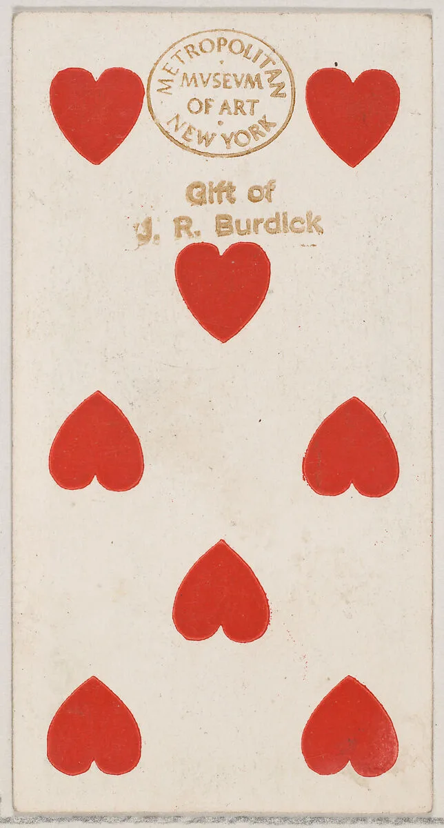 Eight Hearts, from the Playing Cards series (N84) to promote Turkish Cross-Cut Cigarettes for W. Duke, Sons and Co. — W. Duke, Sons & Co.