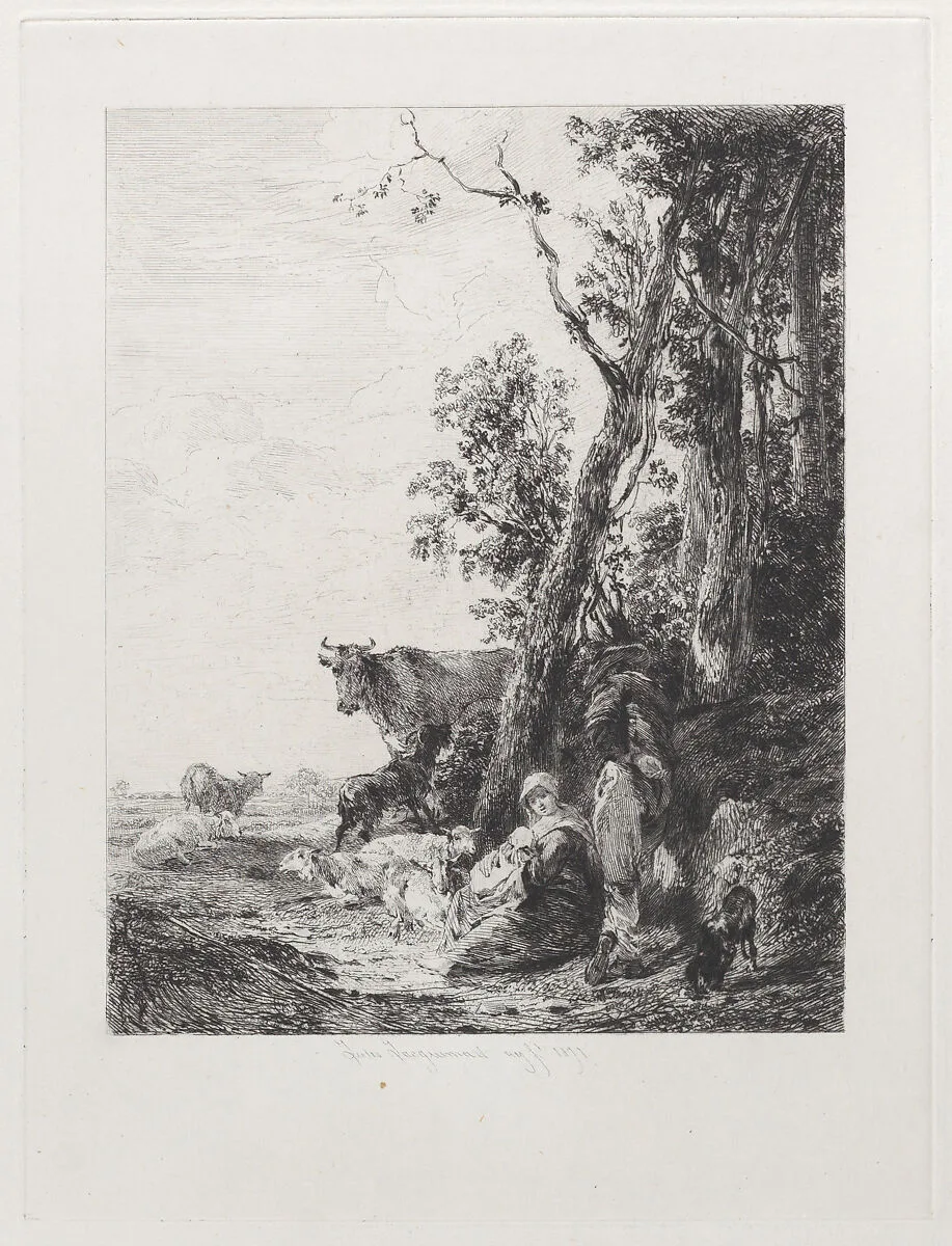 Rest, a Landscape with Figures and Cattle, after Nicolaes Berchem — P. & D. Colnaghi & Co.|Nicolaes Berchem|Jules-Ferdinand Jacquemart