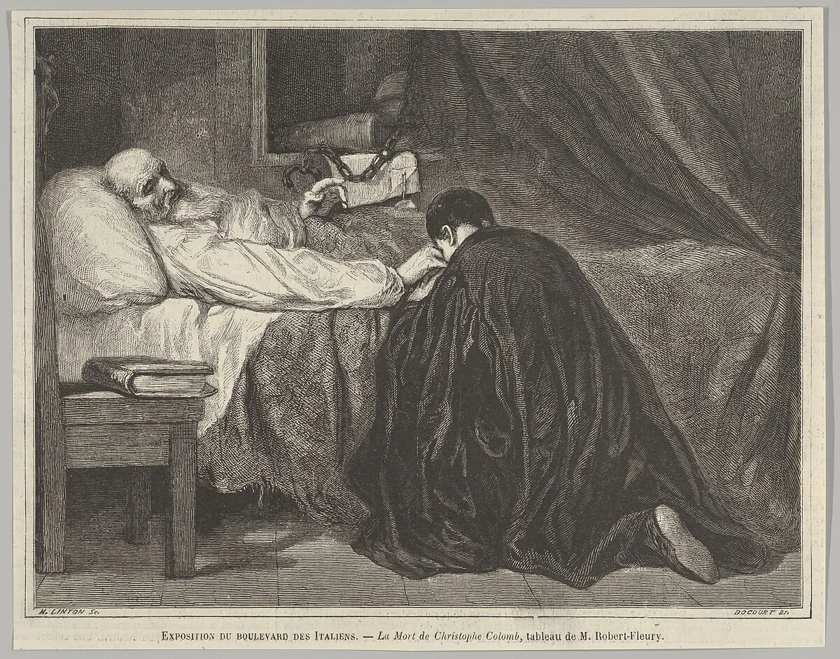 The Death of Christopher Columbus, from "Le Monde Illustré" — Henry Linton|Etienne-Gabriel Bocourt|Joseph Nicolas Robert-Fleury|Christopher Columbus