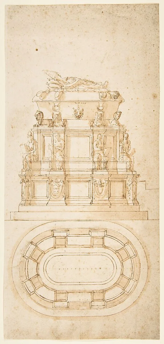Design for a Freestanding Tomb Seen in Elevation and Plan — Antonio da Sangallo, the Younger