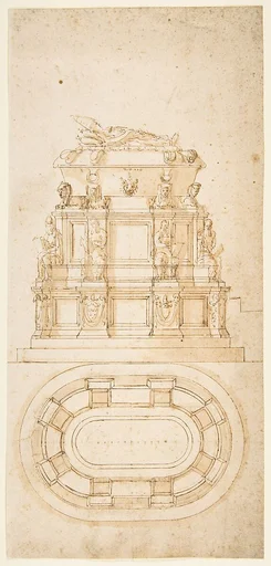 Design for a Freestanding Tomb Seen in Elevation and Plan