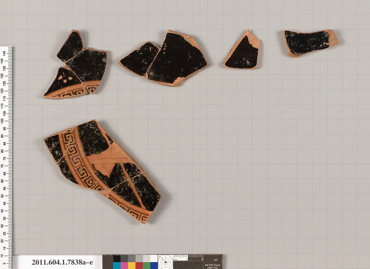 Terracotta fragments of a kylix (drinking cup) — Tarquinia Painter