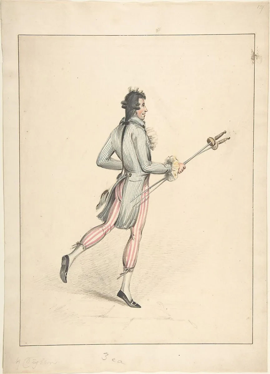 A man holding two fencing foils — Robert Dighton the Elder