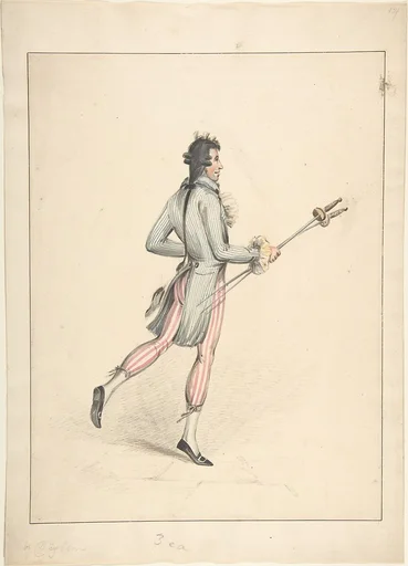A man holding two fencing foils