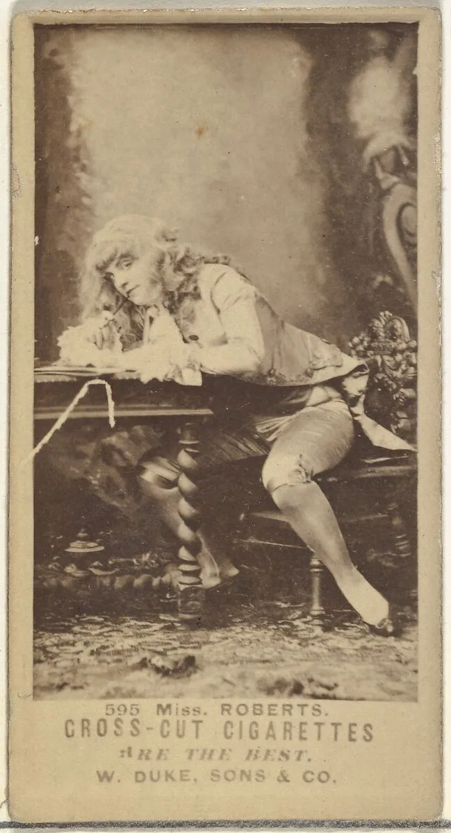 Card Number 595, Miss Roberts, from the Actors and Actresses series (N145-3) issued by Duke Sons & Co. to promote Cross Cut Cigarettes — W. Duke, Sons & Co.