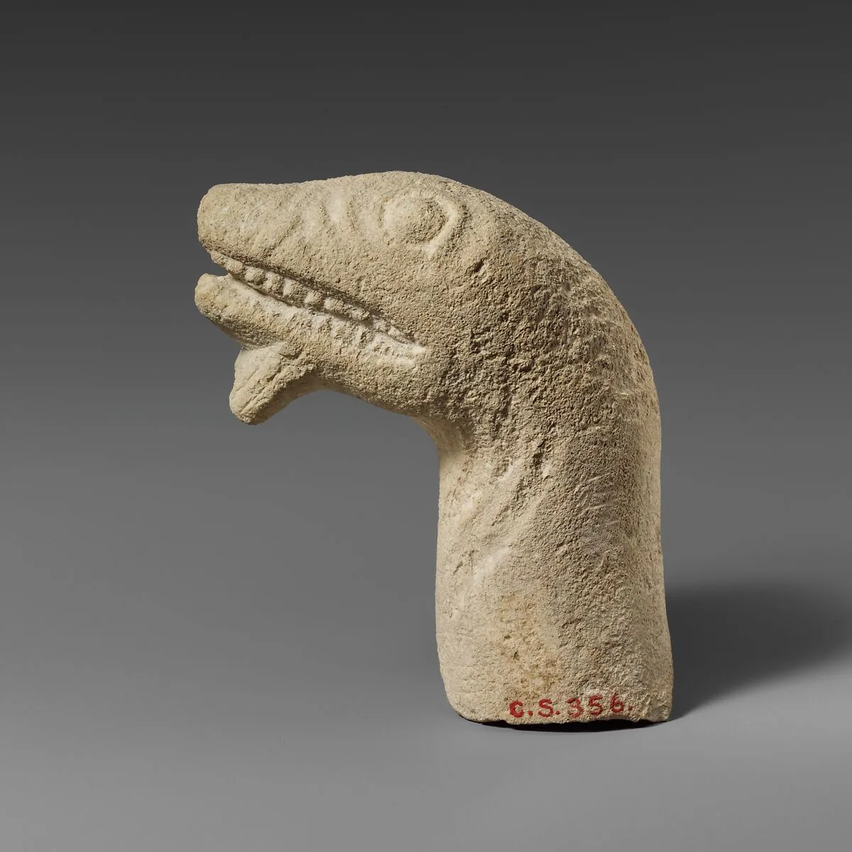 Limestone head of a snake — Unknown