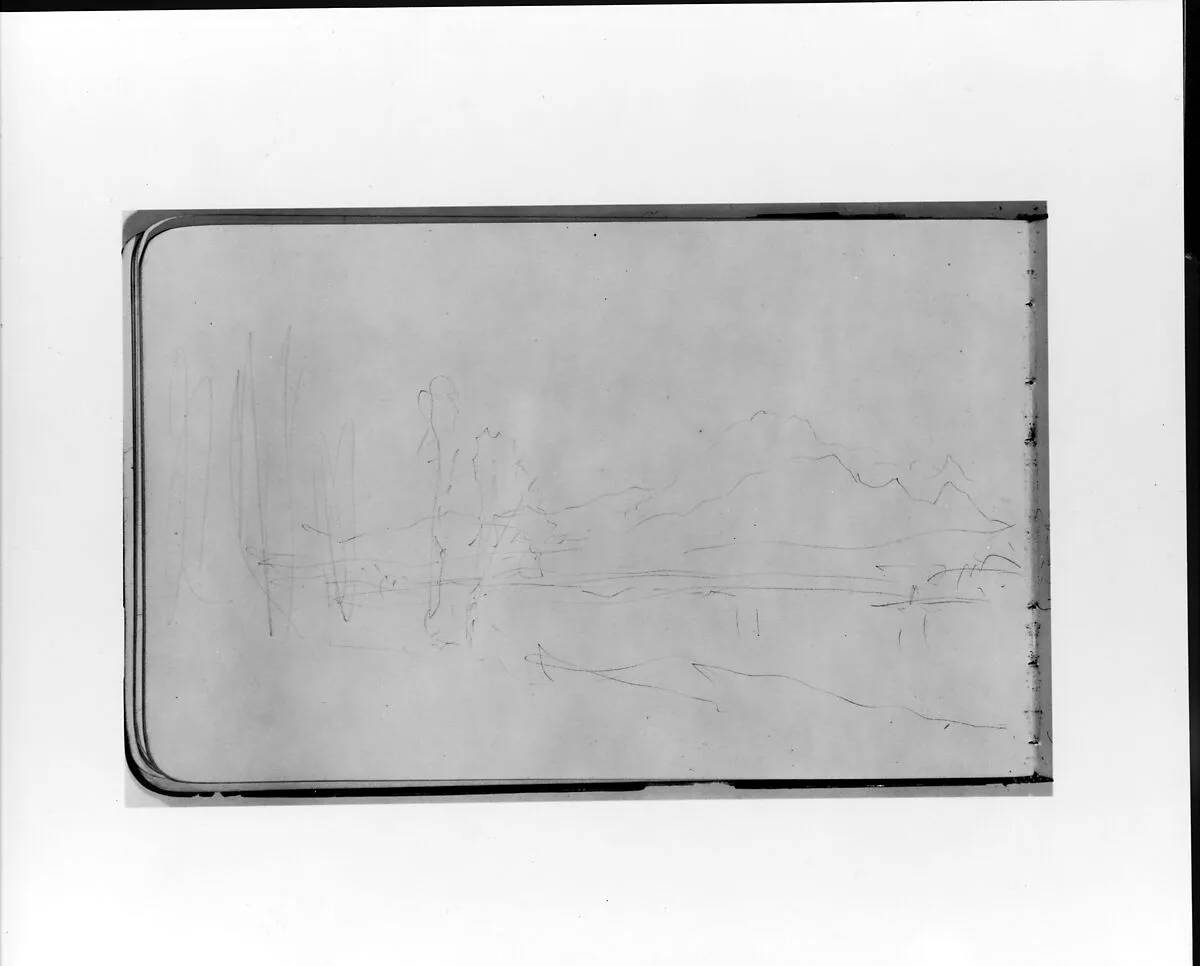 Sketch of a Mountain Landscape with Trees (from Sketchbook) — Albert Bierstadt