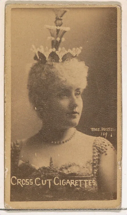 Card Number 109, Lillian Russell, from the Actors and Actresses series (N145-1) issued by Duke Sons & Co. to promote Cross Cut Cigarettes — W. Duke, Sons & Co.