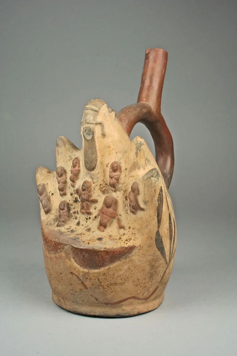 Stirrup Spout Bottle with Painted Cactus Forms — Unknown