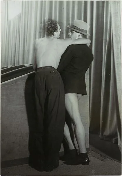 Young Couple Wearing a Two-in-One Suit at the Bal de la Montagne Sainte-Geneviève — Brassaï