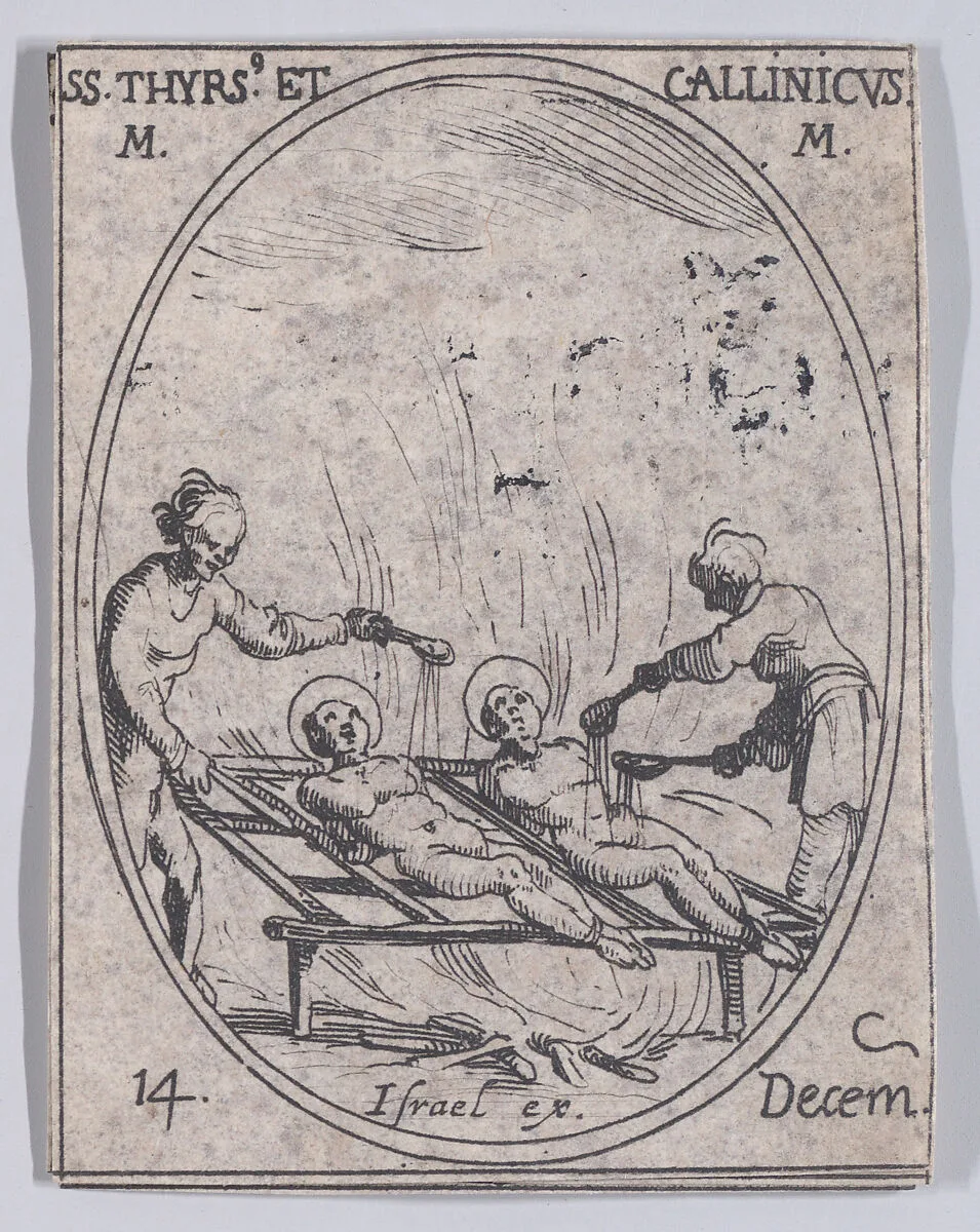 S. Thyrse et S. Callinique (St. Thyrsus and St. Callinicus), December 14th, from "Les Images De Tous Les Saincts et Saintes de L'Année" (Images of All of the Saints and Religious Events of the Year) — Jacques Callot|Israël Henriet