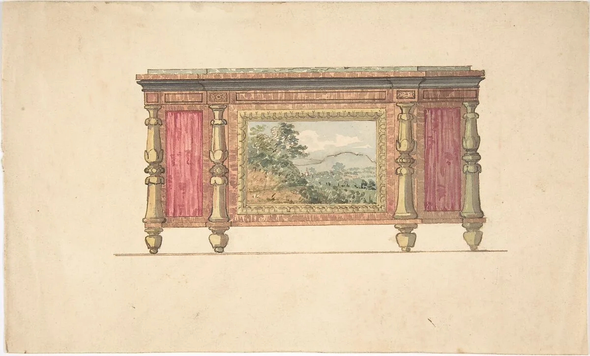 Design for Sideboard with Inset Landscape — Anonymous, British, 19th century