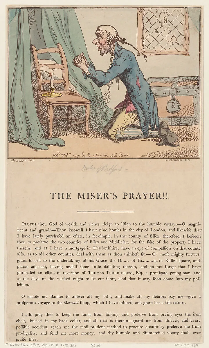 The Miser's Prayer — George Murgatroyd Woodward|Thomas Rowlandson