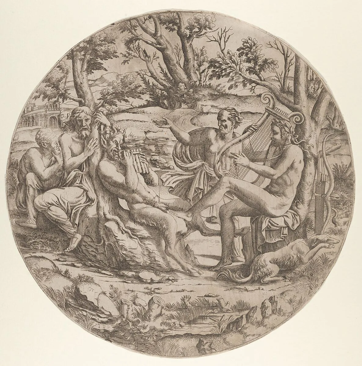Contest between Apollo and Marsyas — Giulio Romano|Anonymous, French, School of Fontainebleau, 16th century
