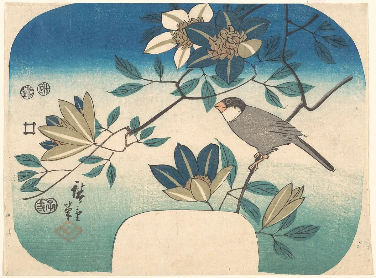 歌川広重画 鉄線花に鳥|Clematis and Bird — Utagawa Hiroshige