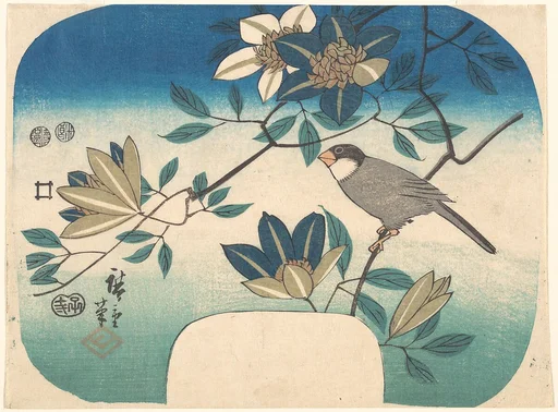歌川広重画 鉄線花に鳥|Clematis and Bird