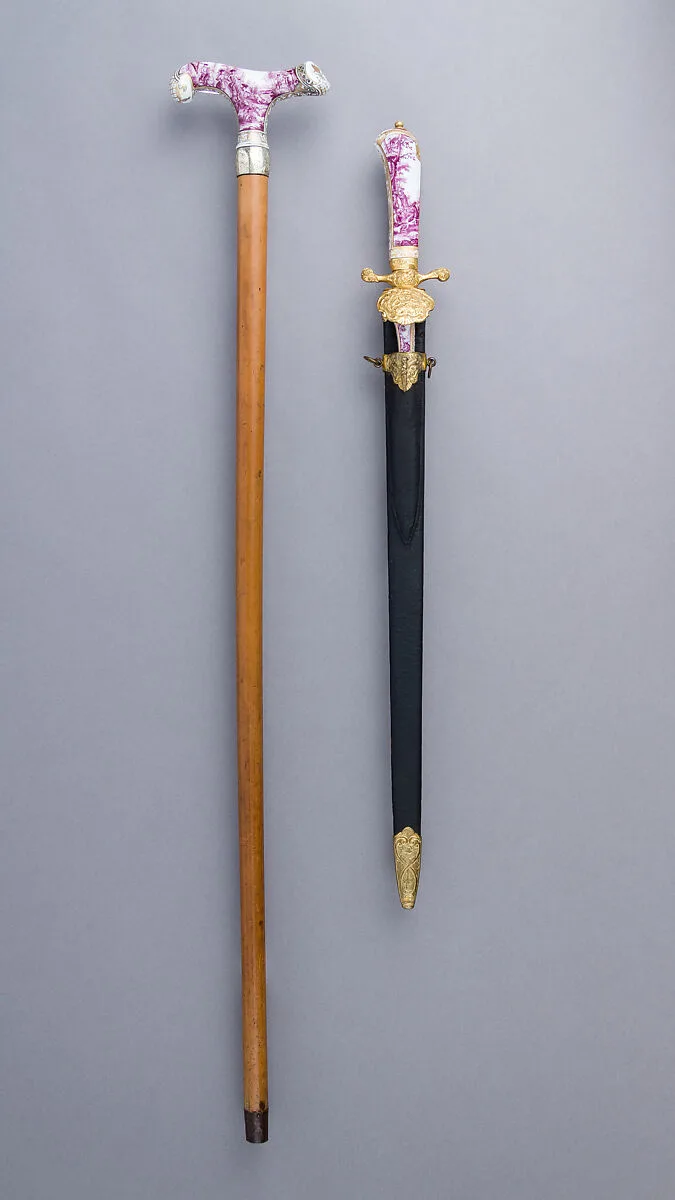 Walking Stick with Companion Hunting Sword, Knife, and Scabbard — Unknown