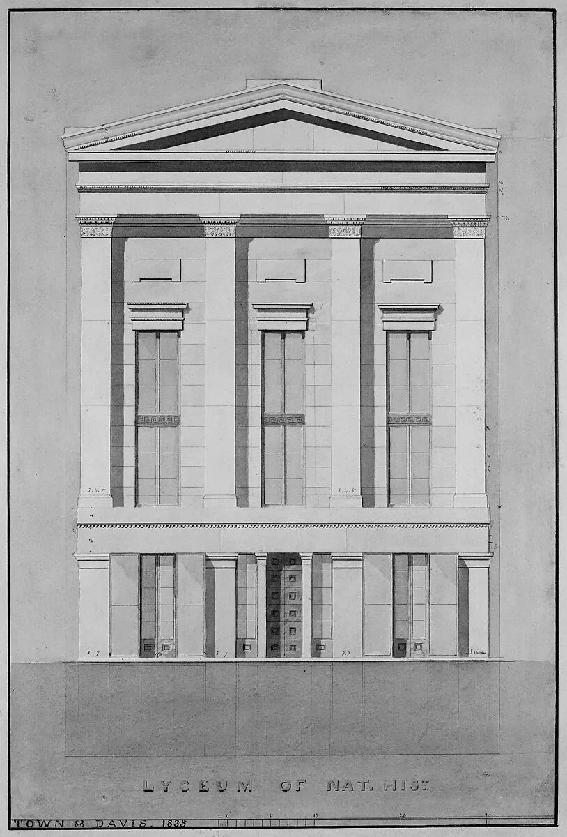 Lyceum of Natural History, New York (front elevation) — Alexander Jackson Davis|Ithiel Town|Town & Davis