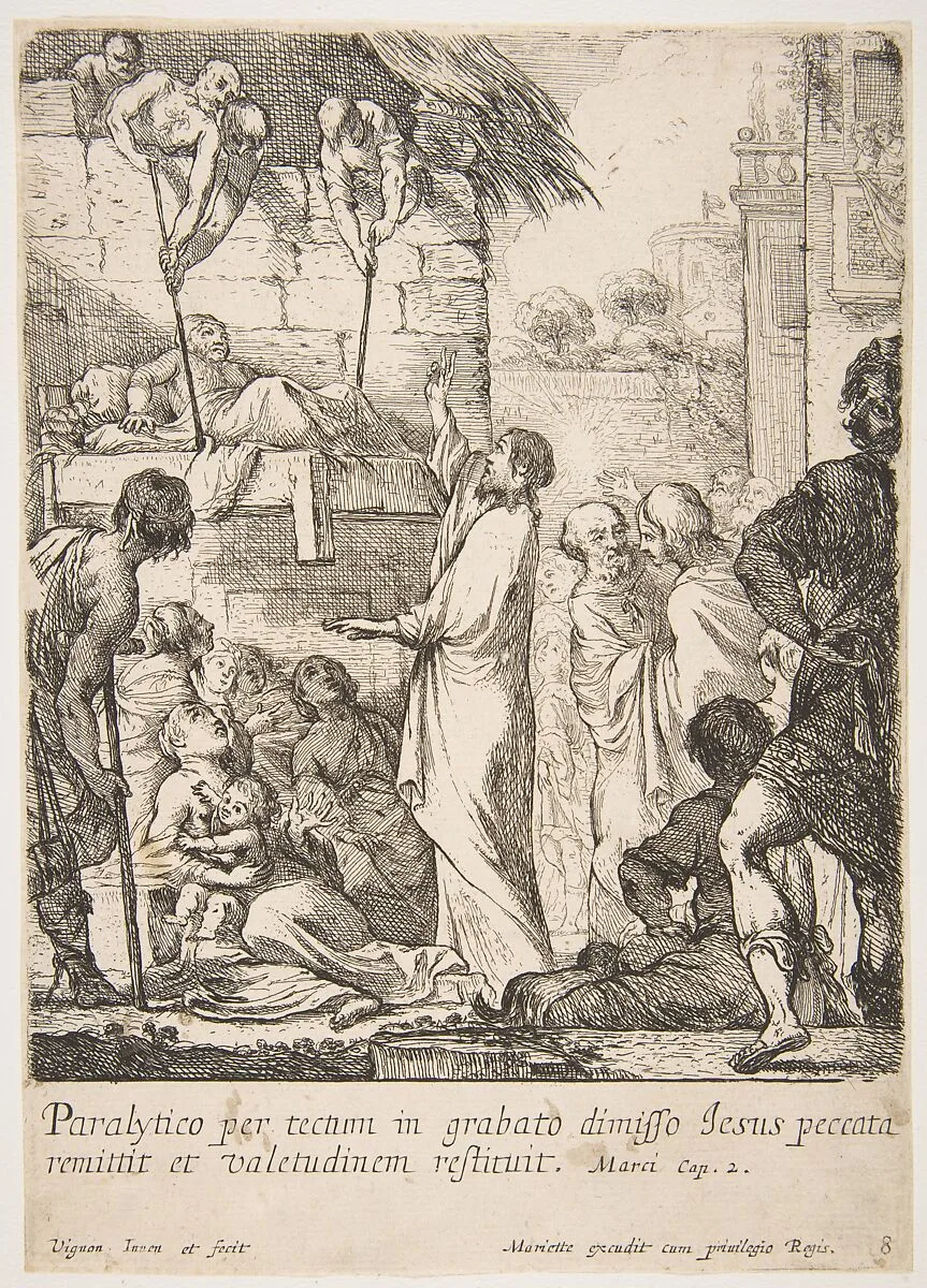 Healing the Paralytic (Jésus-Christ prouve en guérissant un paralytique, qu'il a le pouvoir de pardonner les péchés) — Pierre Mariette|Charles De Lorme|Claude Vignon