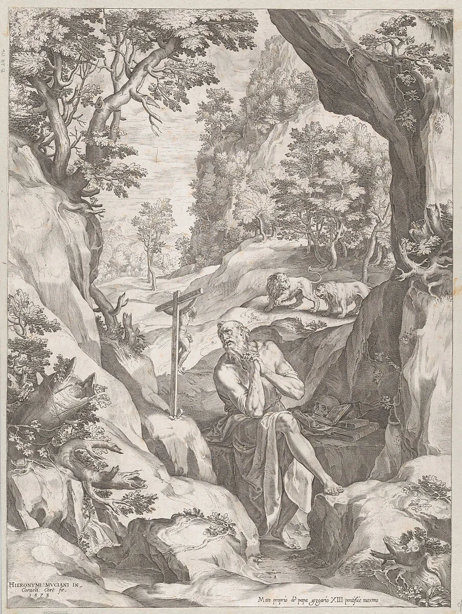 St Jerome Penitent in the Wilderness — Cornelis Cort|Girolamo Muziano|Bonifazio Breggio