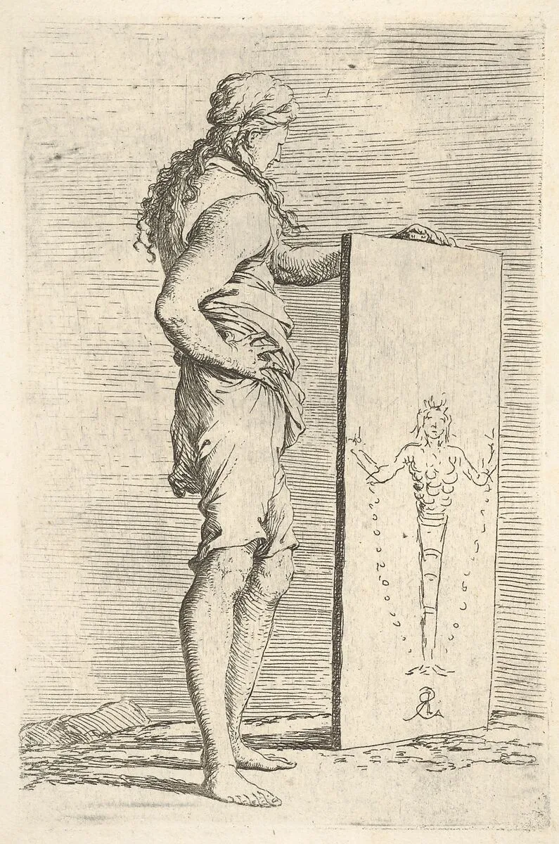 A figure supporting a tablet with a representation of a herm of Diana of Ephesus, from the series 'Figurine' — Salvator Rosa