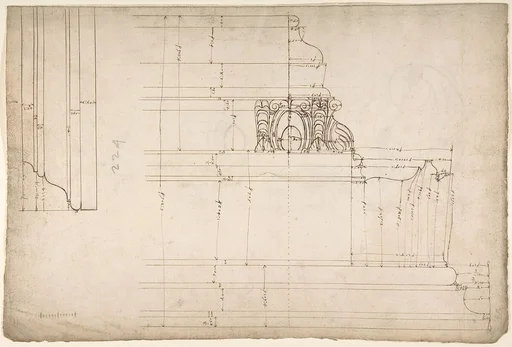 St Peter's, cornice, exterior, profile (recto) Unidentified, moulding, elevation; Unidentified structure, plan (verso)