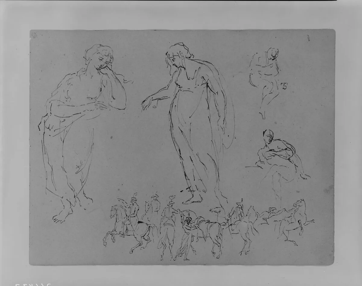 Four Draped Figures; Six Equestrian Figures (from Sketchbook) — Thomas Sully