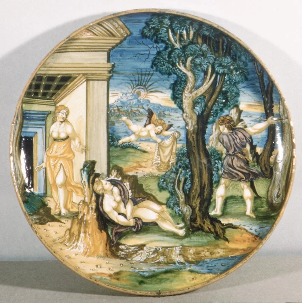 Footed bowl depicting Cephalus killing Procris — Fra Xanto Avelli da Rovigo