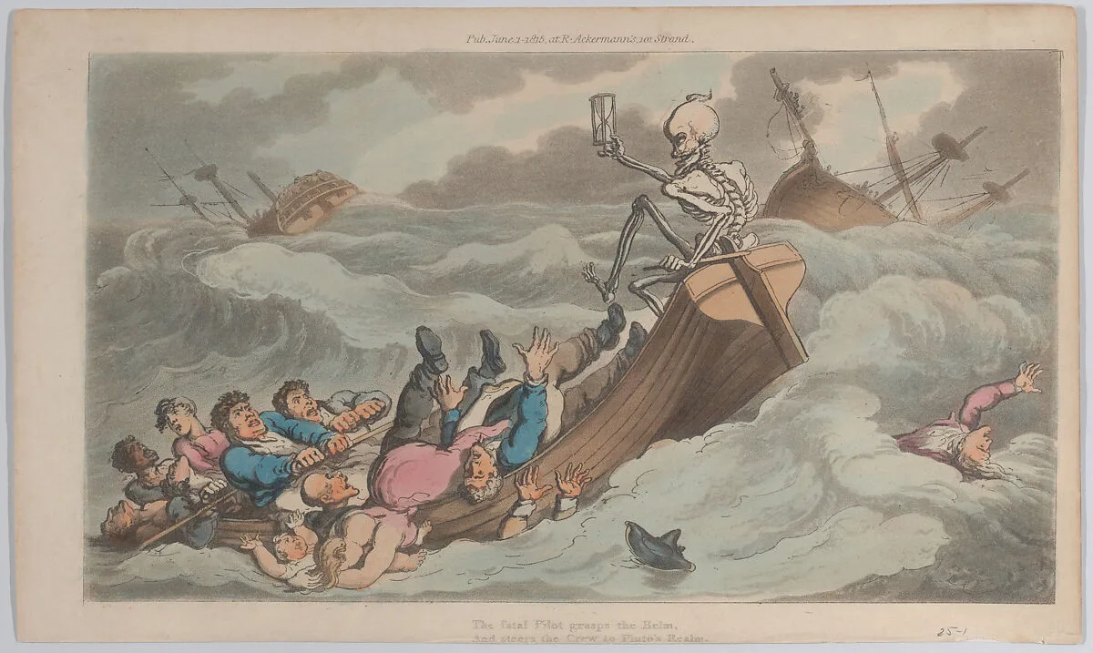 Death Turned Pilot (from The English Dance of Death, vol. II, pl. 9) — Thomas Rowlandson|Rudolph Ackermann, London