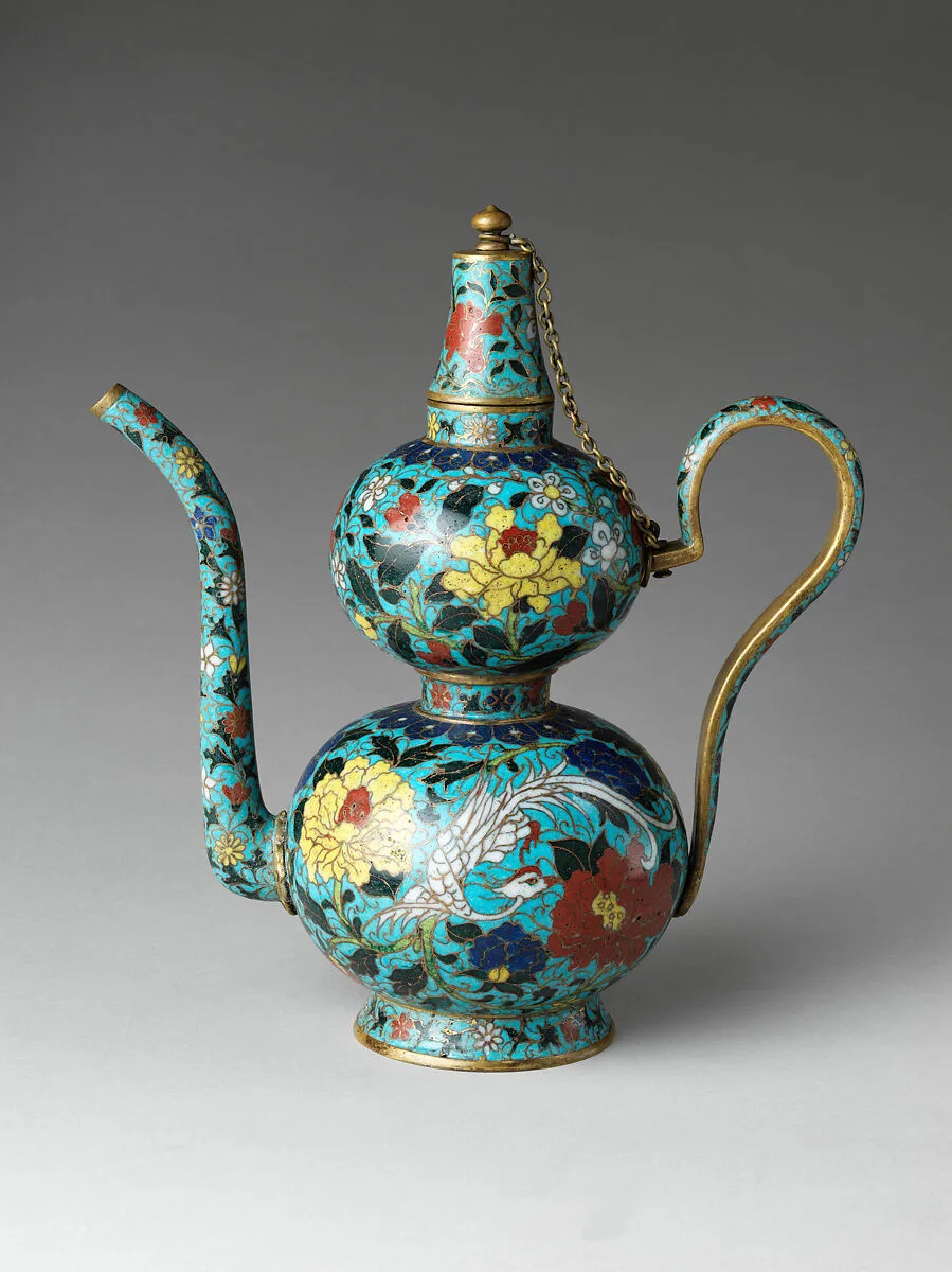 明中期 掐絲琺瑯花鳥紋葫蘆形壺|Double-gourd form ewer with birds and flowers — Unknown