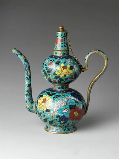 明中期 掐絲琺瑯花鳥紋葫蘆形壺|Double-gourd form ewer with birds and flowers