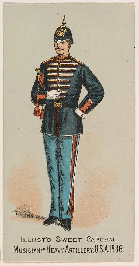 Musician of Heavy Artillery, United States Army, 1886, from the Military Series (N224) issued by Kinney Tobacco Company to promote Sweet Caporal Cigarettes — Kinney Brothers Tobacco Company