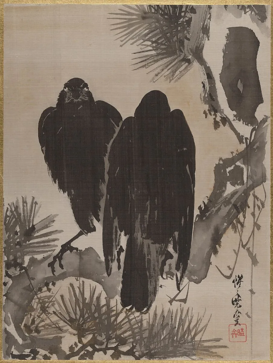 松に鴉図|Two Crows on a Pine Branch — Kawanabe Kyōsai 河鍋暁斎