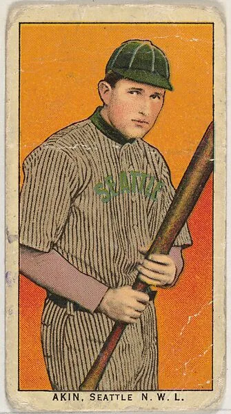 Akin, Seattle, Northwestern League, from the "Obak Baseball Players" set (T212), issued by the American Tobacco Company to promote Obak Mouthpiece Cigarettes — American Tobacco Company