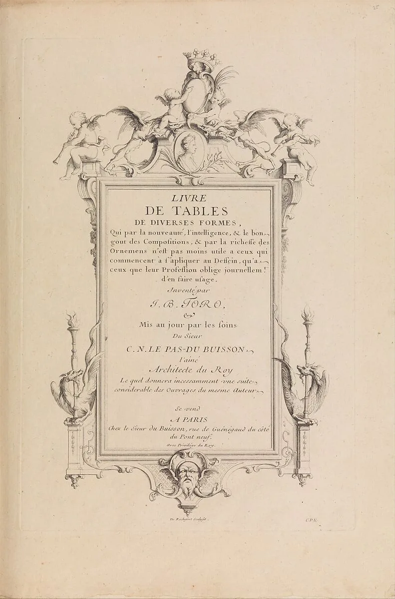 Livre de Tables de Diverses Formes (Title Page) — Jean Bernard Toro|de Rochefort|Jacques-Nicolas Le Pas Dubuisson