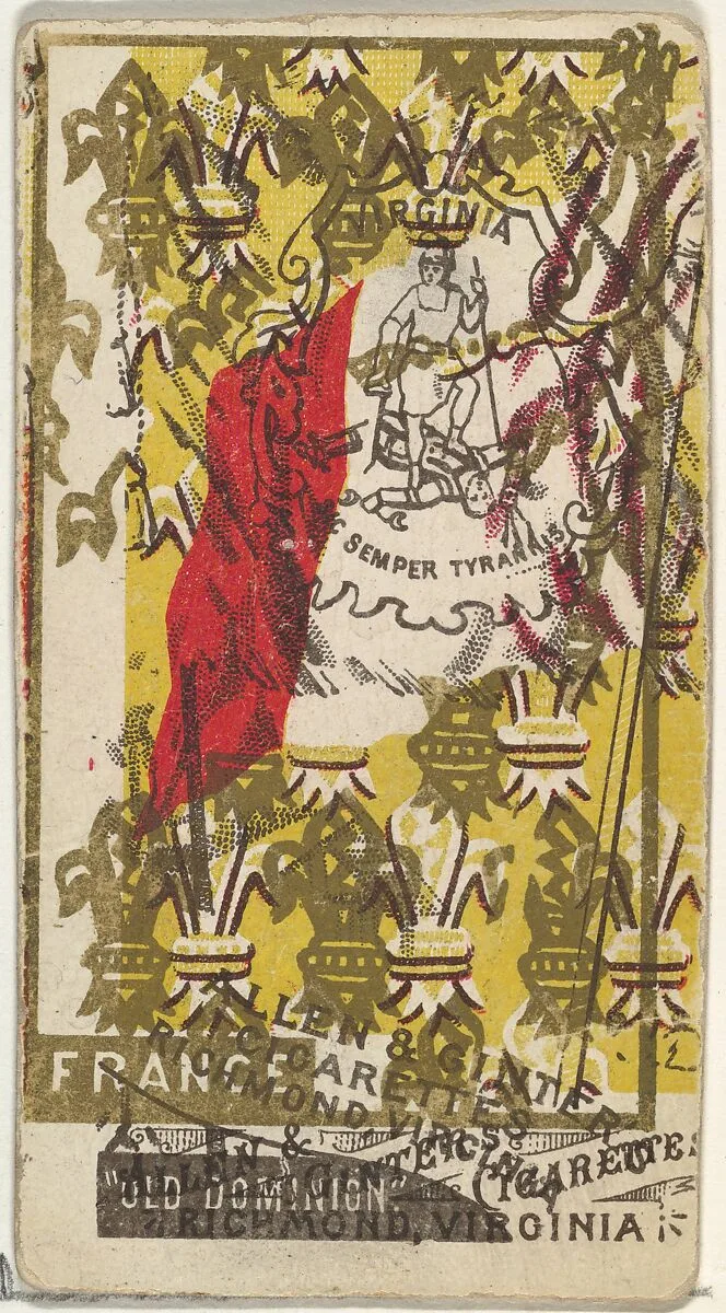Virginia and France (double-printed card), from Flags of All Nations, Series 1 (N9) for Allen & Ginter Cigarettes Brands — Allen & Ginter