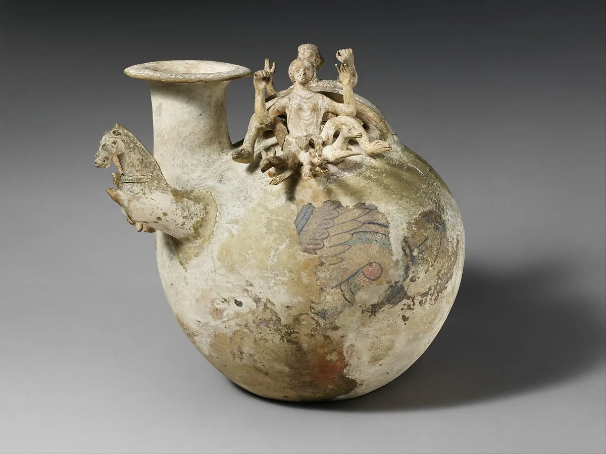 Terracotta askos (flask with a handle over the top) — Unknown