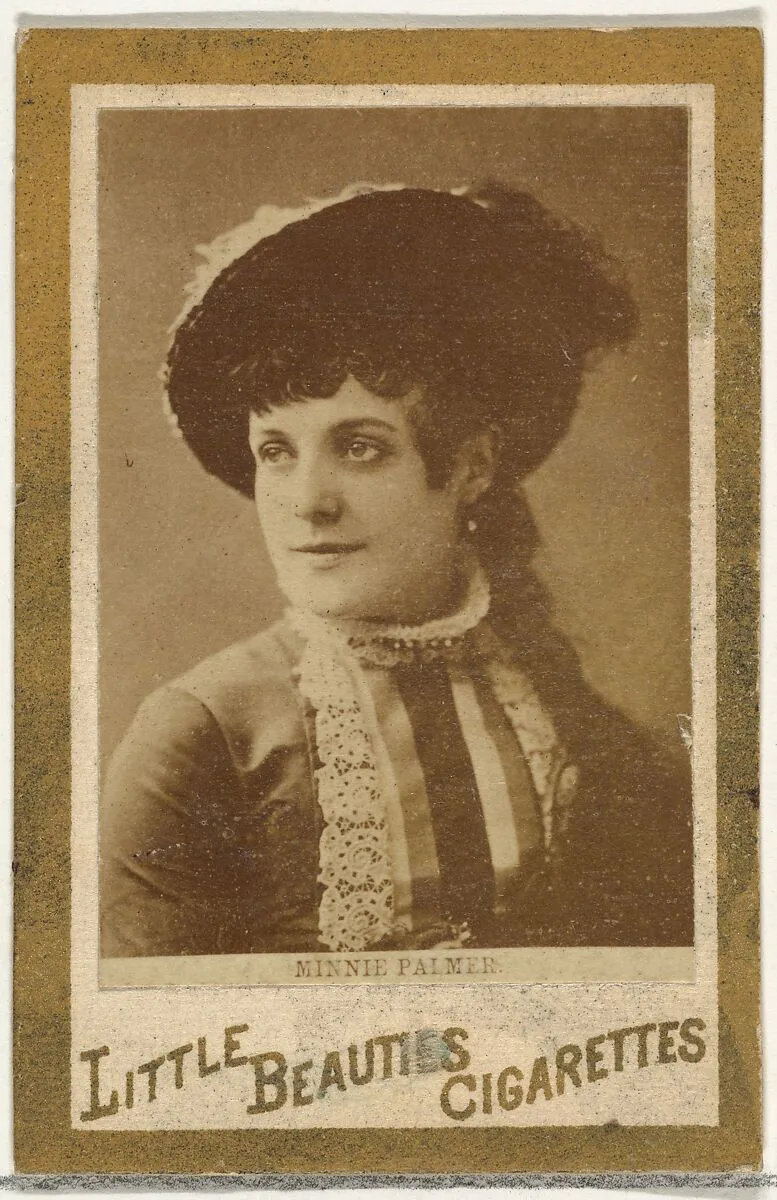Minnie Palmer (portrait of bust), from the Actresses and Celebrities series (N60, Type 1) promoting Little Beauties Cigarettes for Allen & Ginter brand tobacco products — Allen & Ginter