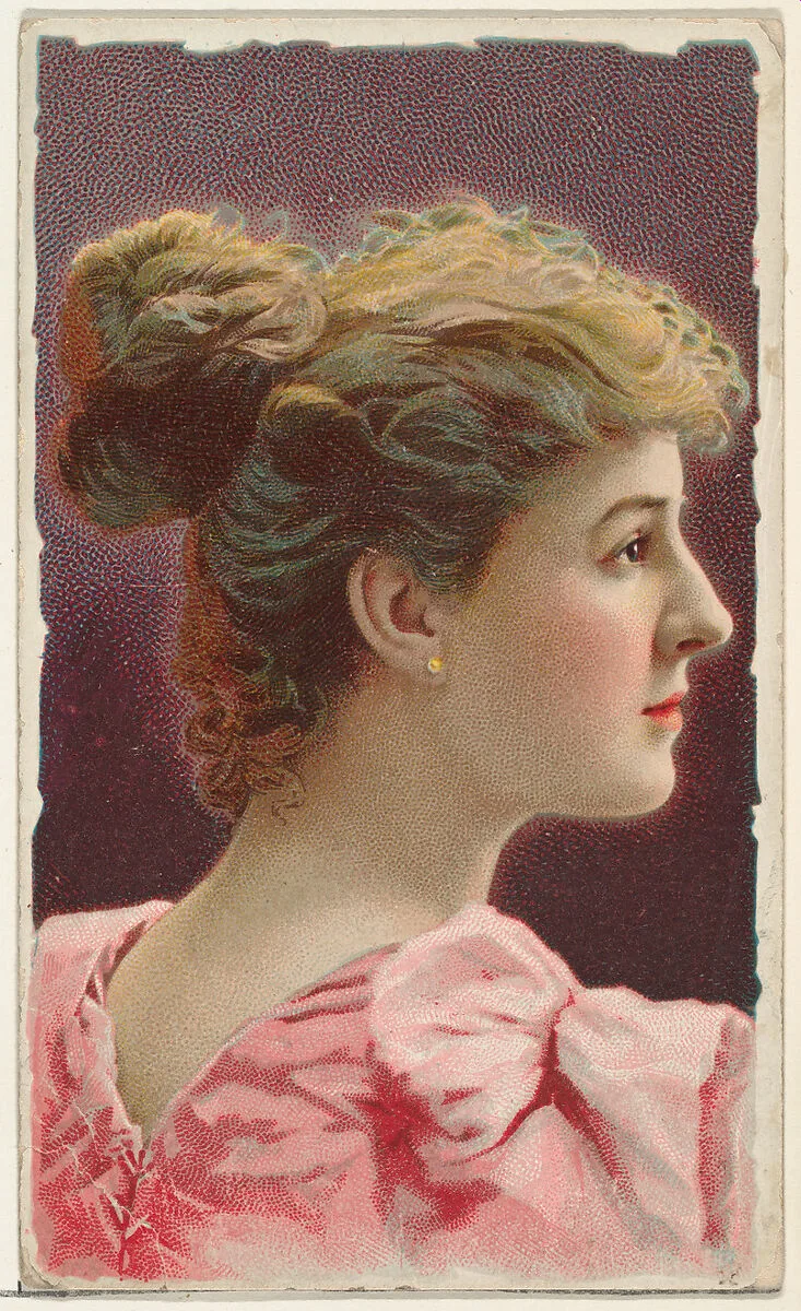 Profile of actress wearing pink bodice, from Stars of the Stage, First Series (N129) issued by W. Duke, Sons & Co. to promote Honest Long Cut Tobacco — Knapp & Company|W. Duke, Sons & Co.