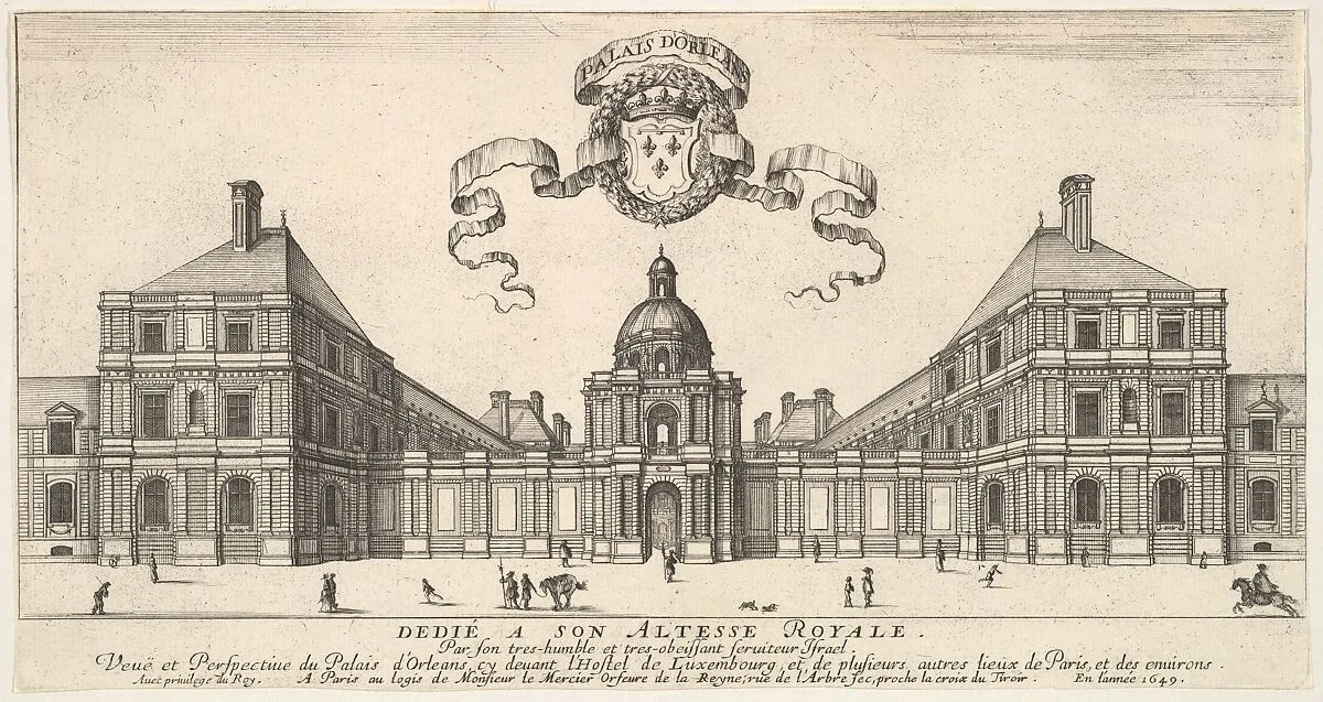 The Palais d'Orléans, from 'Various views of remarkable places in Italy and France' (Diverses vues d'endroits remarquables d'Italie et de France) — Stefano della Bella|Israel Silvestre|Jean Marot