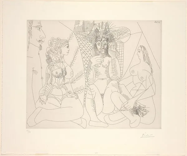 Three Women Passing the TIme with a Stern Spectator, from 347 Suite — Pablo Picasso|Aldo and Piero Crommelynck|Galerie Louise Leiris