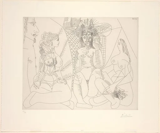 Three Women Passing the TIme with a Stern Spectator, from 347 Suite