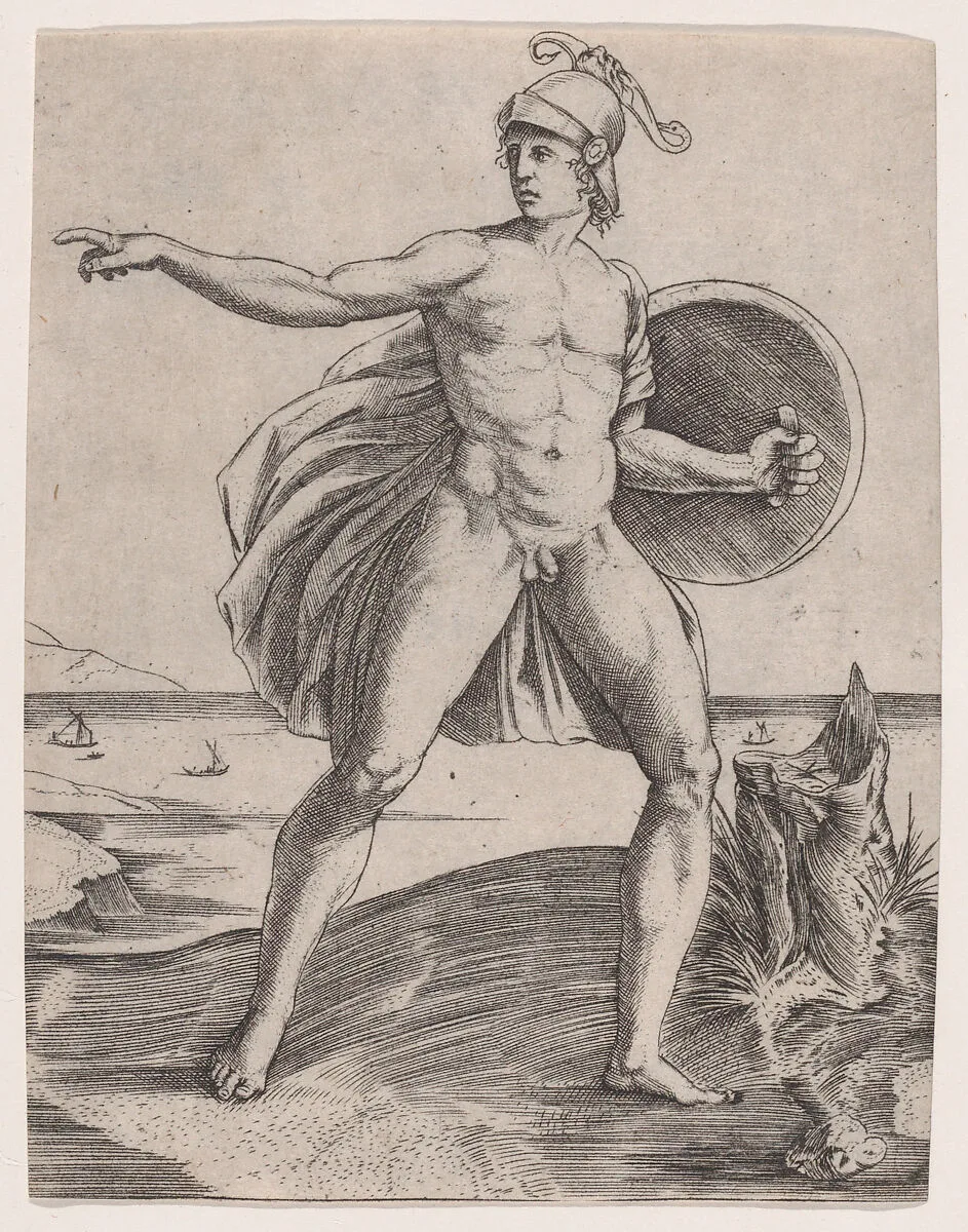 A Warrior — Agostino Veneziano (Agostino dei Musi)|Raphael (Raffaello Sanzio or Santi)